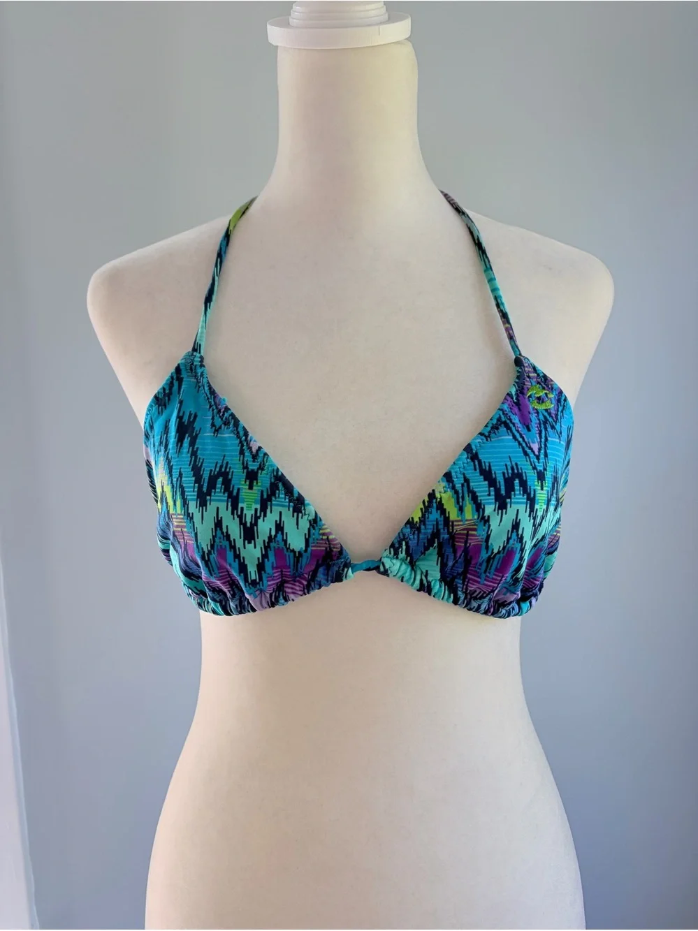 Y2k Women's Zigzag Halter Triangle Bikini Top Blue Multi